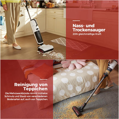 roborock Dyad Pro Combo 5-in-1 Nass Trockensauger Kabelloser 17000Pa Wischsauger mit Akku Staubsauger für Teppichreinigung, elektrische Minibürste und 2 Reinigungsköpfe, APP, Sprachsteuerung