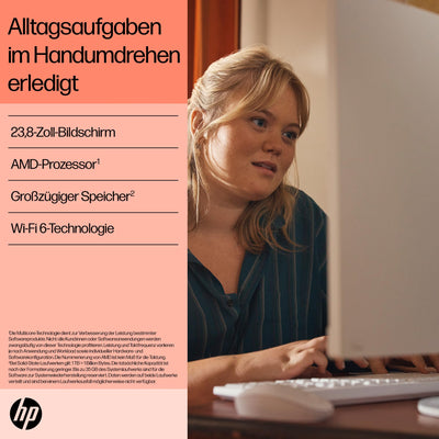 HP All-in-One PC | 23,8" FHD-Display | AMD Ryzen 7 7730U | 16 GB DDR4 RAM | 512 GB SSD | AMD Radeon -Grafikeinheit | Windows 11 Home | Weiß