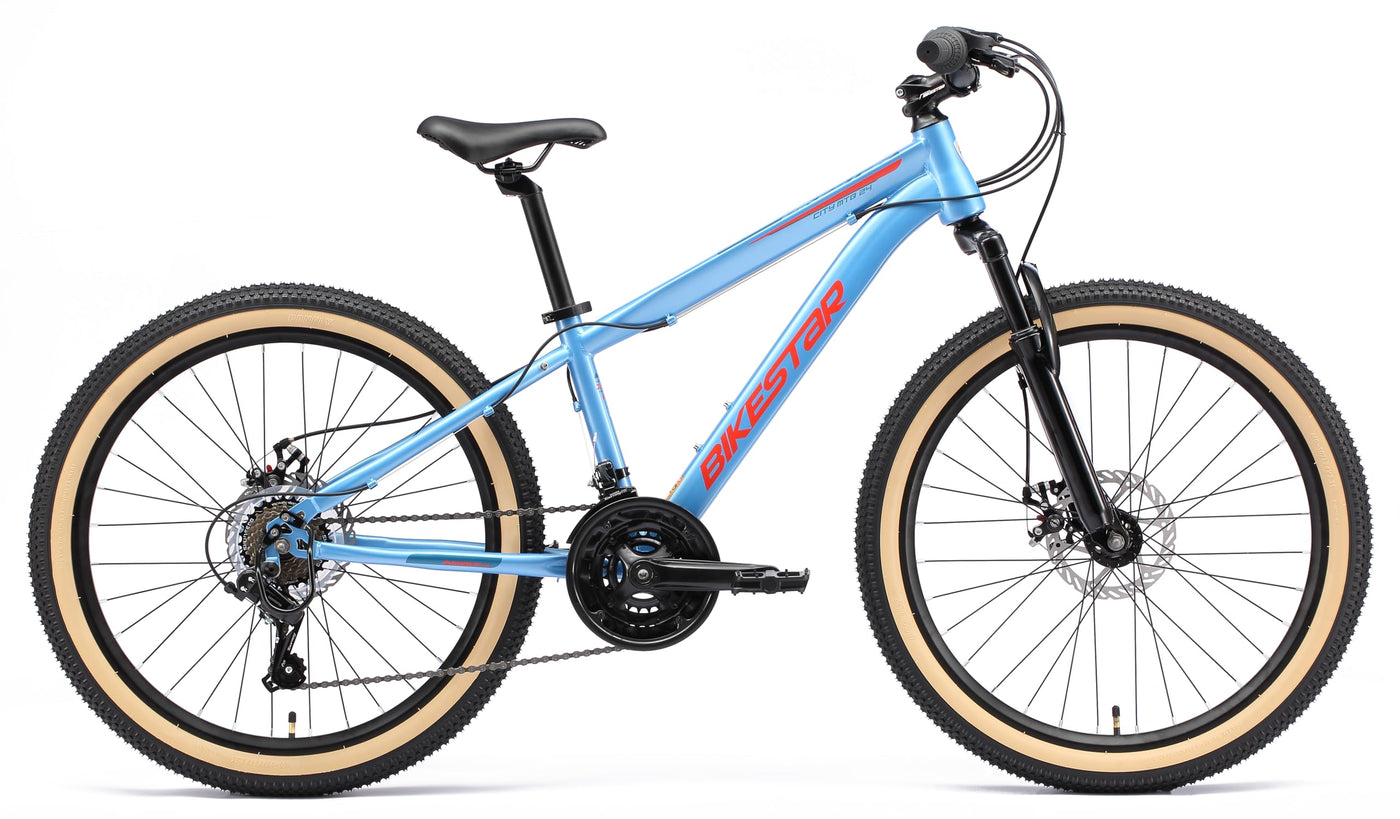 BIKESTAR Kinder Fahrrad Mountainbike 21 Gang Shimano, Scheibenbremse ab 8 Jahre | 24 Zoll Kinderrad MTB | Blau