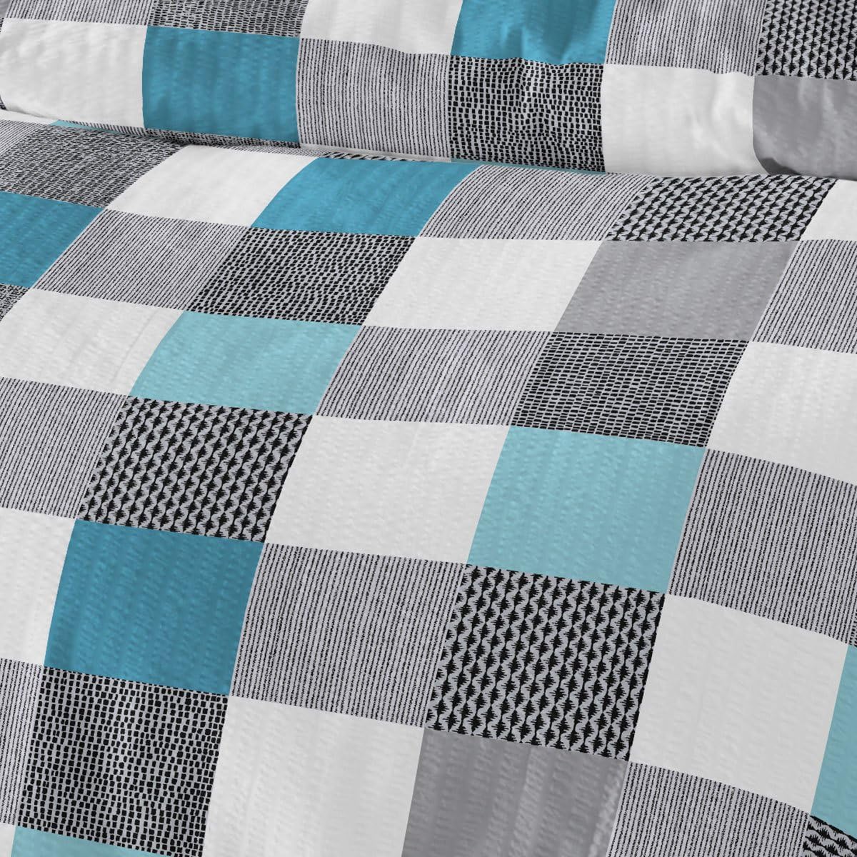 Traumschlaf Seersucker Bettwäsche Set • luftig leichte Sommerbettwäsche im Quadrate Design bügelfrei mit Reißverschluss • 135x200 cm + 80x80 cm