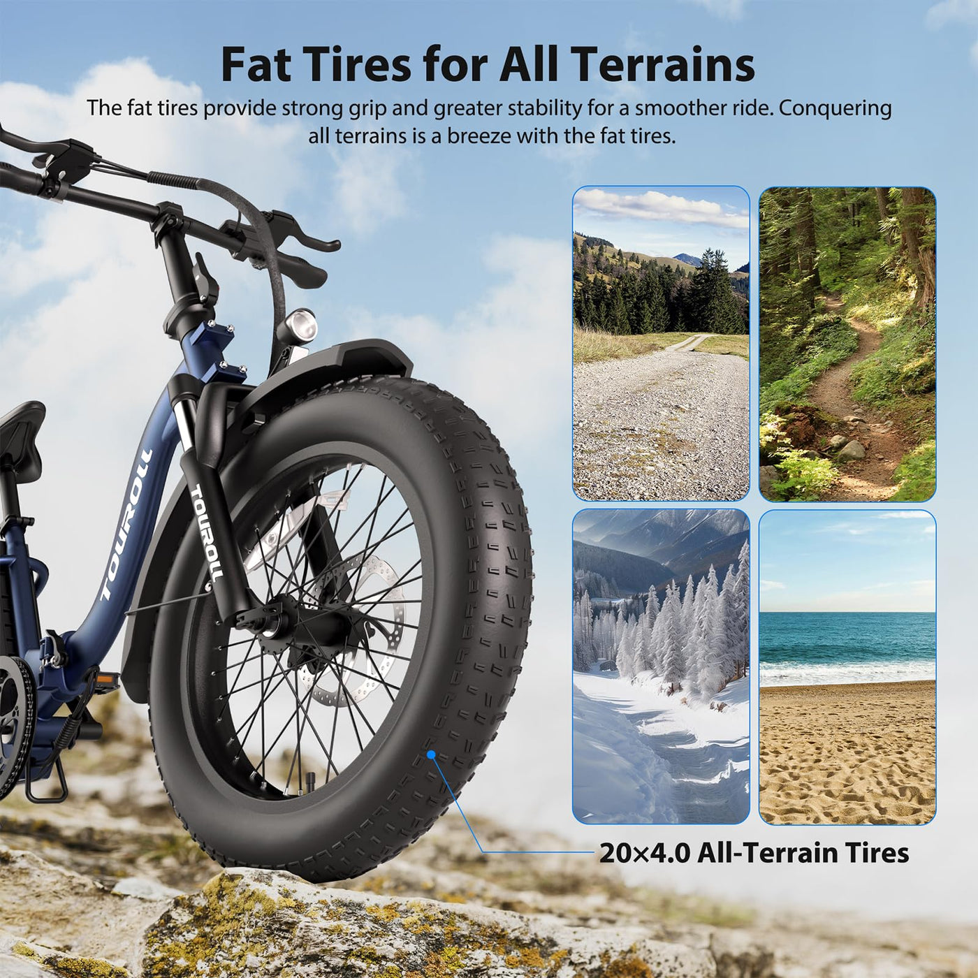 Touroll Klapprad E Bike, 20 * 4 Zoll Elektrofahrräder mit 48v 15Ah Akku, 25km/h, Reichweite bis zu 120-150km, 250W 55N.M Motor E-Bike mit 7-Gang, LCD-Display, Elektrofahrrad für Herren Damen