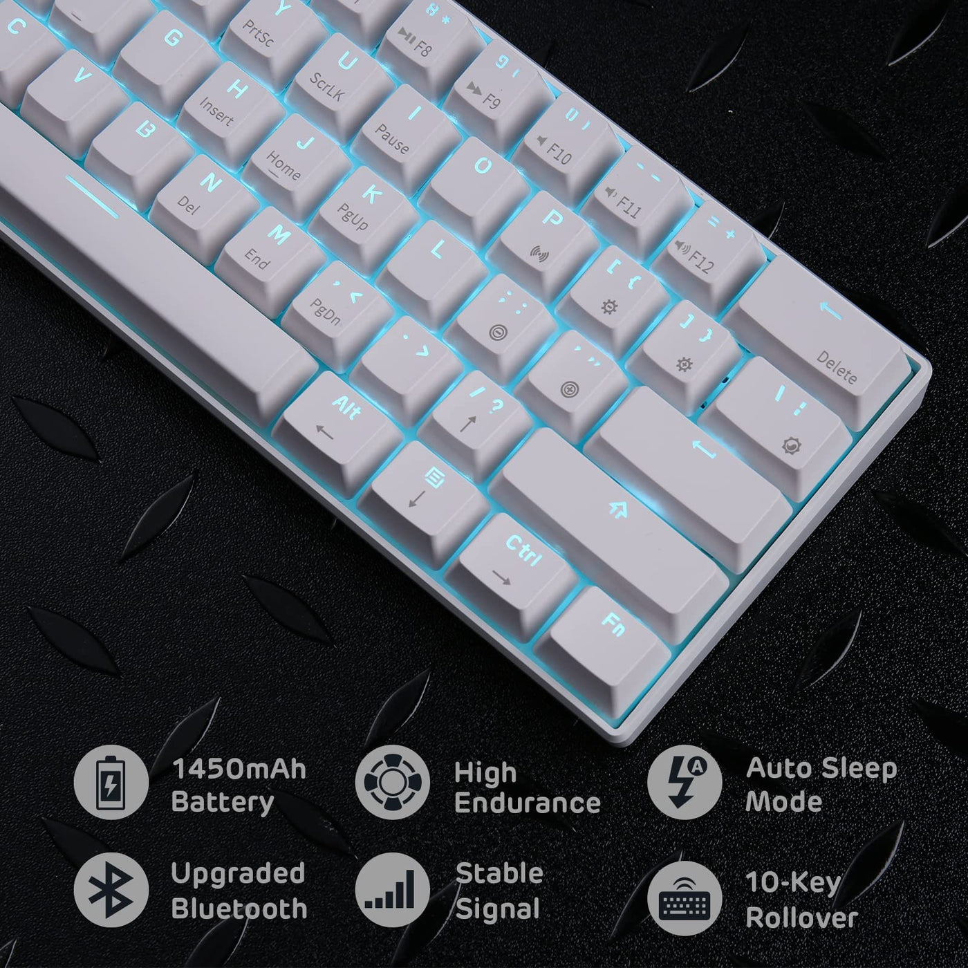 RK ROYAL KLUDGE RK61 Mechanische Gaming-Tastatur, kabellos, 60%, ultrakompakt, mit blauem Clicky-Schalter, kompatibel für die Verbindung mit Mehreren Geräten, Weiß