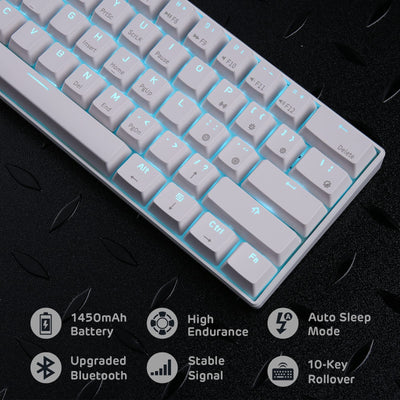 RK ROYAL KLUDGE RK61 Mechanische Gaming-Tastatur, kabellos, 60%, ultrakompakt, mit blauem Clicky-Schalter, kompatibel für die Verbindung mit Mehreren Geräten, Weiß