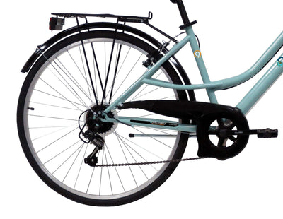 Denver Discovery Adventures Trekkingrad 28 Zoll Damen-VTC – 6 Gänge – Shimano TY21 + Vorbau verstellbar, 71 cm, wassergrün