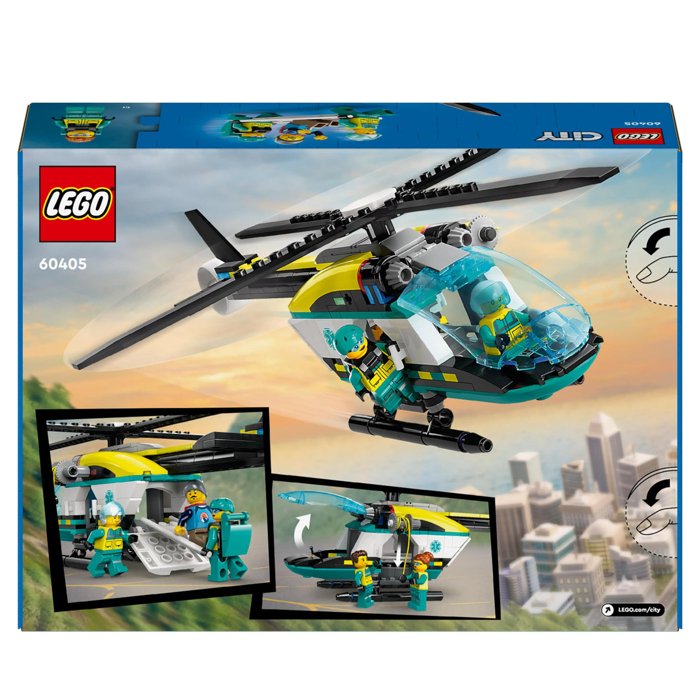 LEGO City Rettungshubschrauber, Hubschrauber-Spielzeug für Kinder, Helikopter mit Seilwinde, Rotoren und 3 Figuren inkl. Pilot, Wanderer und Luftretter, Geschenk für 6-jährige Jungs und Mädchen 60405