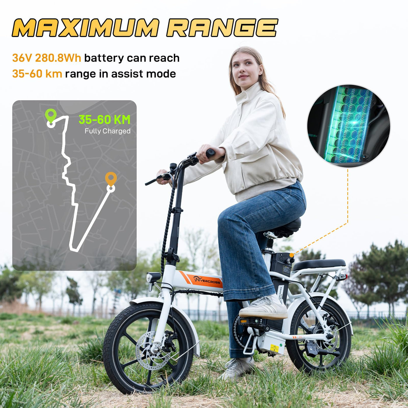 EVERCROSS EK5 Elektrofahrrad, 250W E Bike für Erwachsene, 36V Faltbares Elektrofahrräder Mountainbike, bis zu 25KM/H, Reichweite 35-60km, 16'' Reifen Elektrisches City Bike mit Verstellbarem Sitz