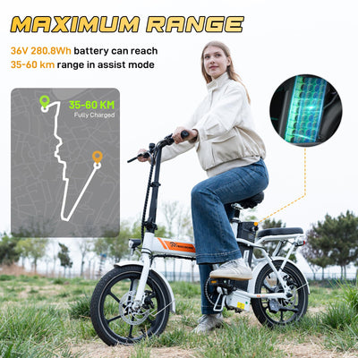 EVERCROSS EK5 Elektrofahrrad, 250W E Bike für Erwachsene, 36V Faltbares Elektrofahrräder Mountainbike, bis zu 25KM/H, Reichweite 35-60km, 16'' Reifen Elektrisches City Bike mit Verstellbarem Sitz