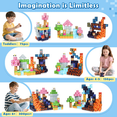 COOLJOYA Magnetische Bausteine, 150 Teile Magnetbausteine ab 4 Jahre, Magnetische Bauwelt Halloween Spielzeug Magnetblöcke für Kinder ab 3 4 5 6 7 8 9 Jahre Verstaubare