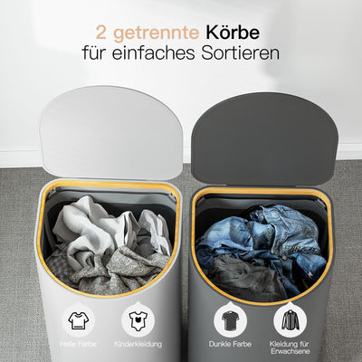 HELLKOPF 2er Pack Wäschekorb mit Deckel 140L Groß Kapazität - Wäschesammler mit 2 Fächer zum Sortieren der Schmutzwäsche, 4 Abnehmbar Innensäcke, Faltbare Laundry Baskets und Einfach zu Montieren
