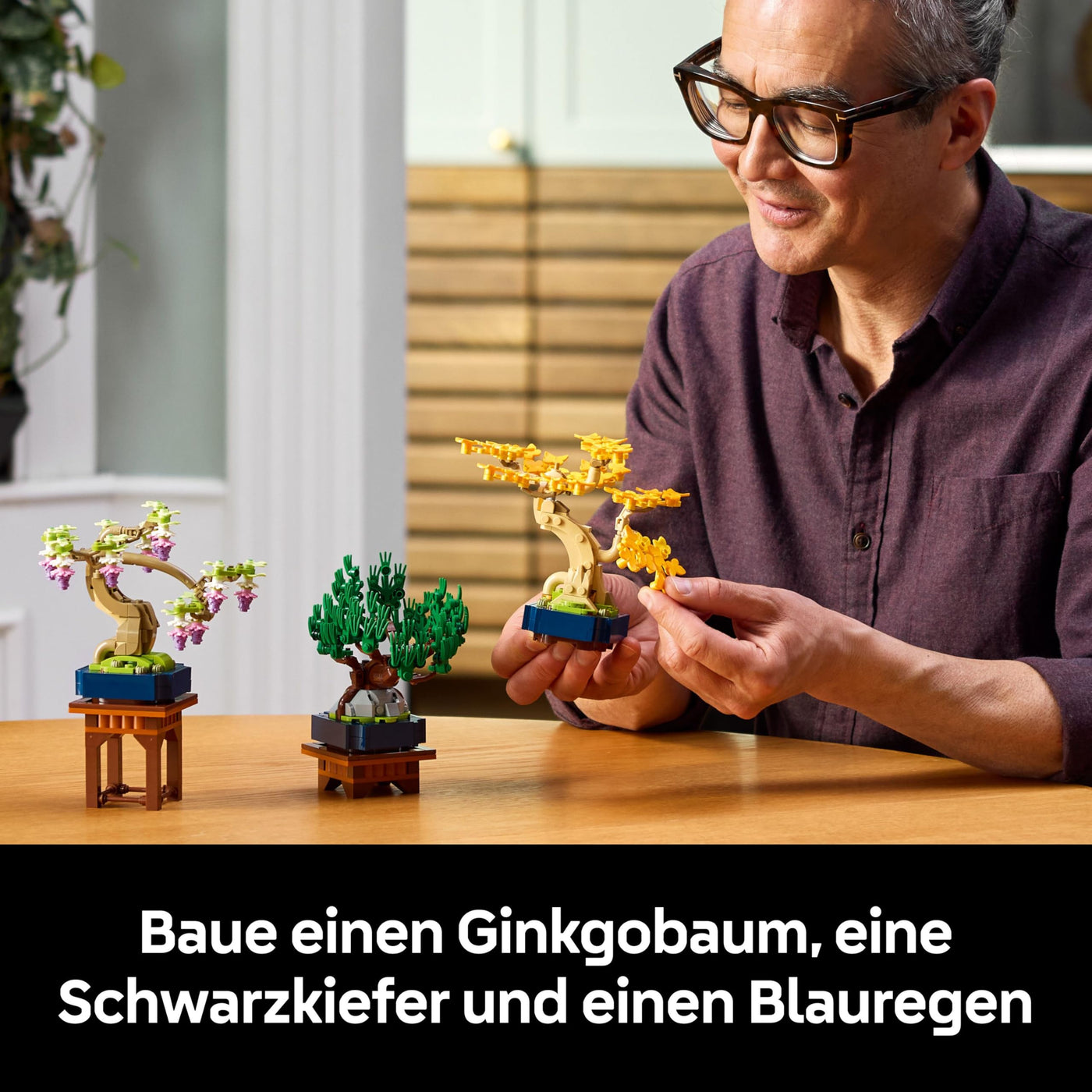 LEGO Botanicals Mini-Bonsais - Bonsai zum Bauen & Ausstellen - Kreative Deko Blumen - Ginkgo, Schwarzkiefer & Wisteria Kunstpflanzen - DIY Deko für Zuhause - Geschenk für Frauen & Männer - 10373