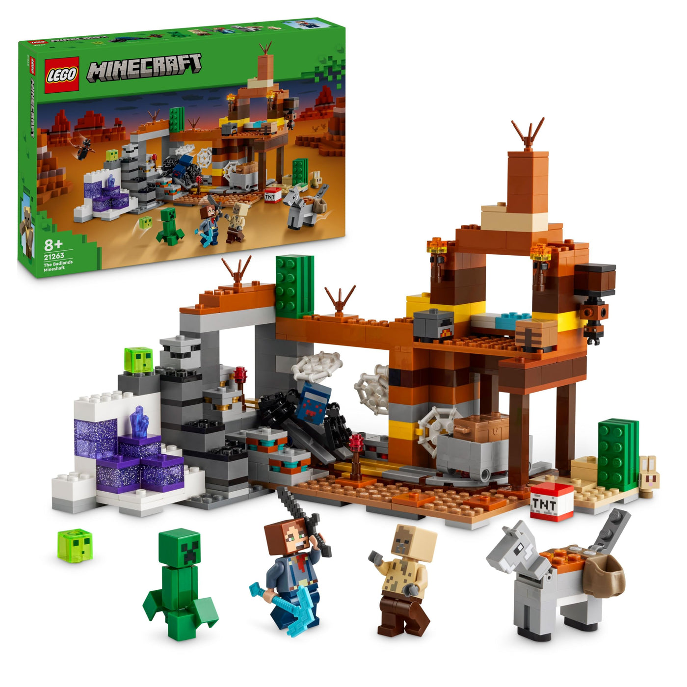 LEGO Minecraft Die Mine in den Badlands -Interaktives Spielzeug mit Forscher-, Creeper- und Spinnen Figuren sowie einer TNT-Explosionsfunktion - Gamer Geschenk für Jungen & Mädchen ab 8 Jahren - 21263