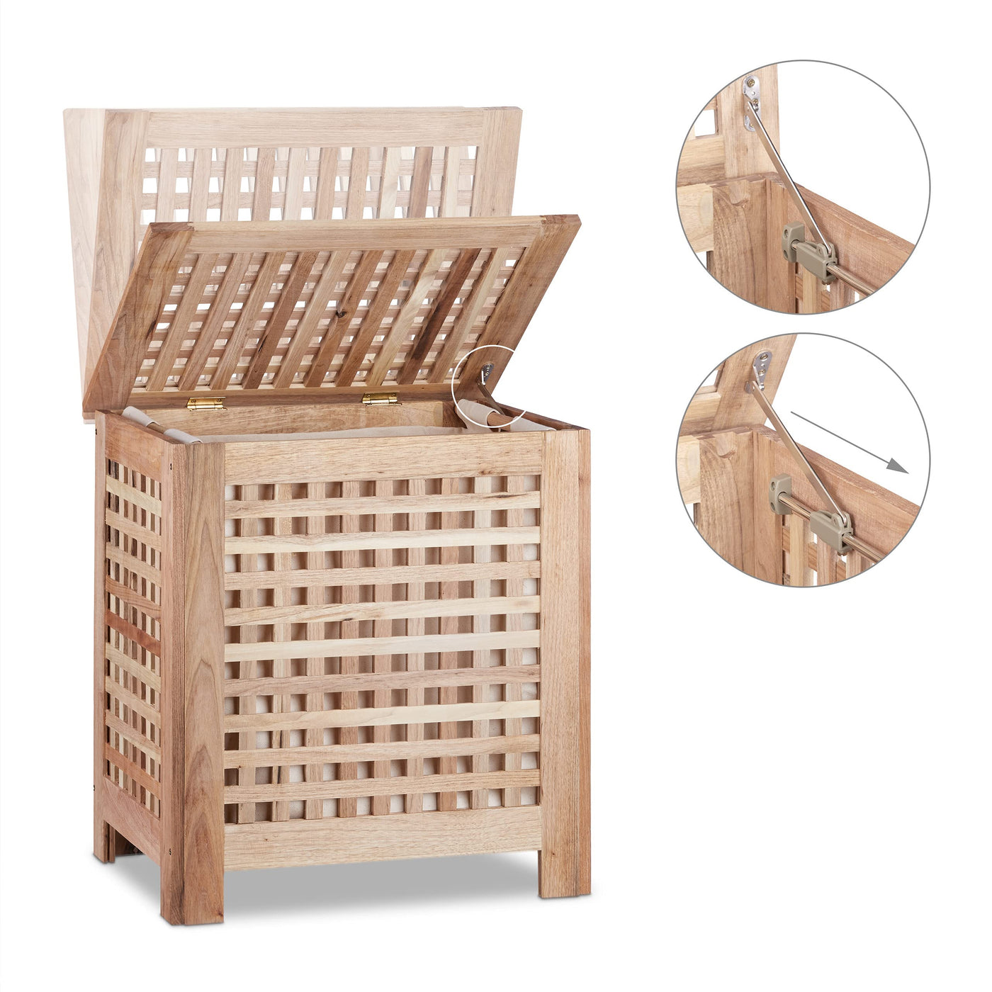 Relaxdays Wäschetruhe Walnuss mit Deckel, entnehmbarer Wäschesack ca. 70 l Volumen, geschlossener Wäschesammler Holz HBT ca. 55,5 x 52,5 x 39,5 cm, natur