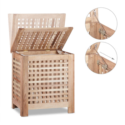 Relaxdays Wäschetruhe Walnuss mit Deckel, entnehmbarer Wäschesack ca. 70 l Volumen, geschlossener Wäschesammler Holz HBT ca. 55,5 x 52,5 x 39,5 cm, natur