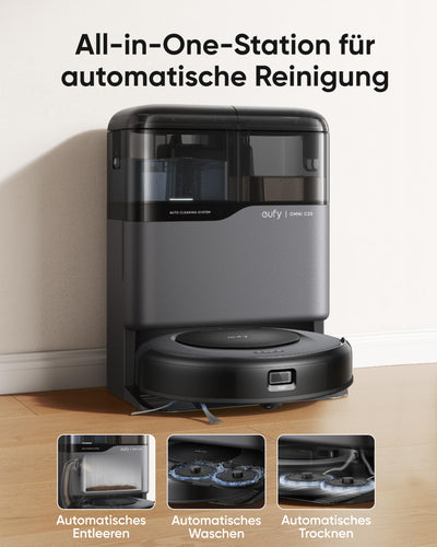 eufy Saugroboter Omni C20 mit All-in-One-Station, Auto-Entleerung, Auto-Wasch- und Trocknungsfunktion, 7.000Pa Starke Saugleistung, 8,5cm Ultraflaches Design, Staubsauger Roboter mit Wischfunktion
