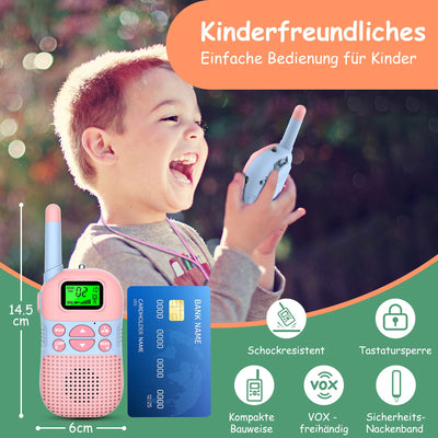 Kidsfun 2×Walkie Talkie Kinder, USB Wiederaufladbar Draußen Spielzeug Walki Talki mit Taschenlampe, Geschenk für Junge und Mädchen ab 3 Jahre,3 Meilen Reichweite für Einkaufen, Freien, Camping. Rosa