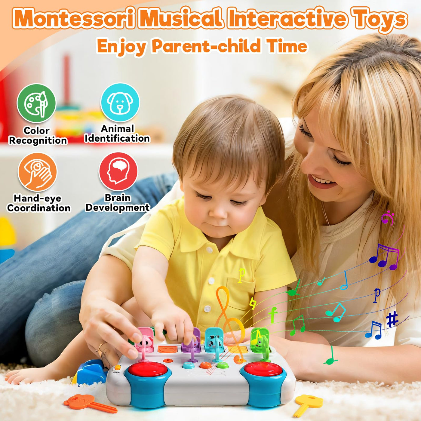 Montessori Spielzeug ab 1 Jahr-Kinderspielzeug ab 1 Jahre Musik Babyspielzeug ab 1 Jahre mit Licht & Klang Schlüsseltier Motorikspielzeug Musikspielzeug Geschenke Spiel ab 1 2 Jahr Mädchen Junge