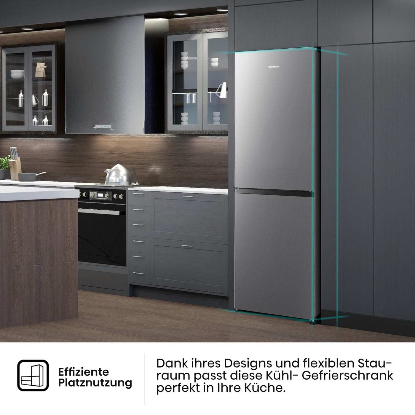 Hisense RB327N4AD2 Kühl-Gefrierkombination/ NoFrostPlus/ Multiflow 360°/ HolidayMode/ FreshZone/ 182,4 cm/ Kühlteil 171 l/ Gefrierteil 85 l/ 41 dB/ 287 kWh/ Jahr/ Edelstahl-Look