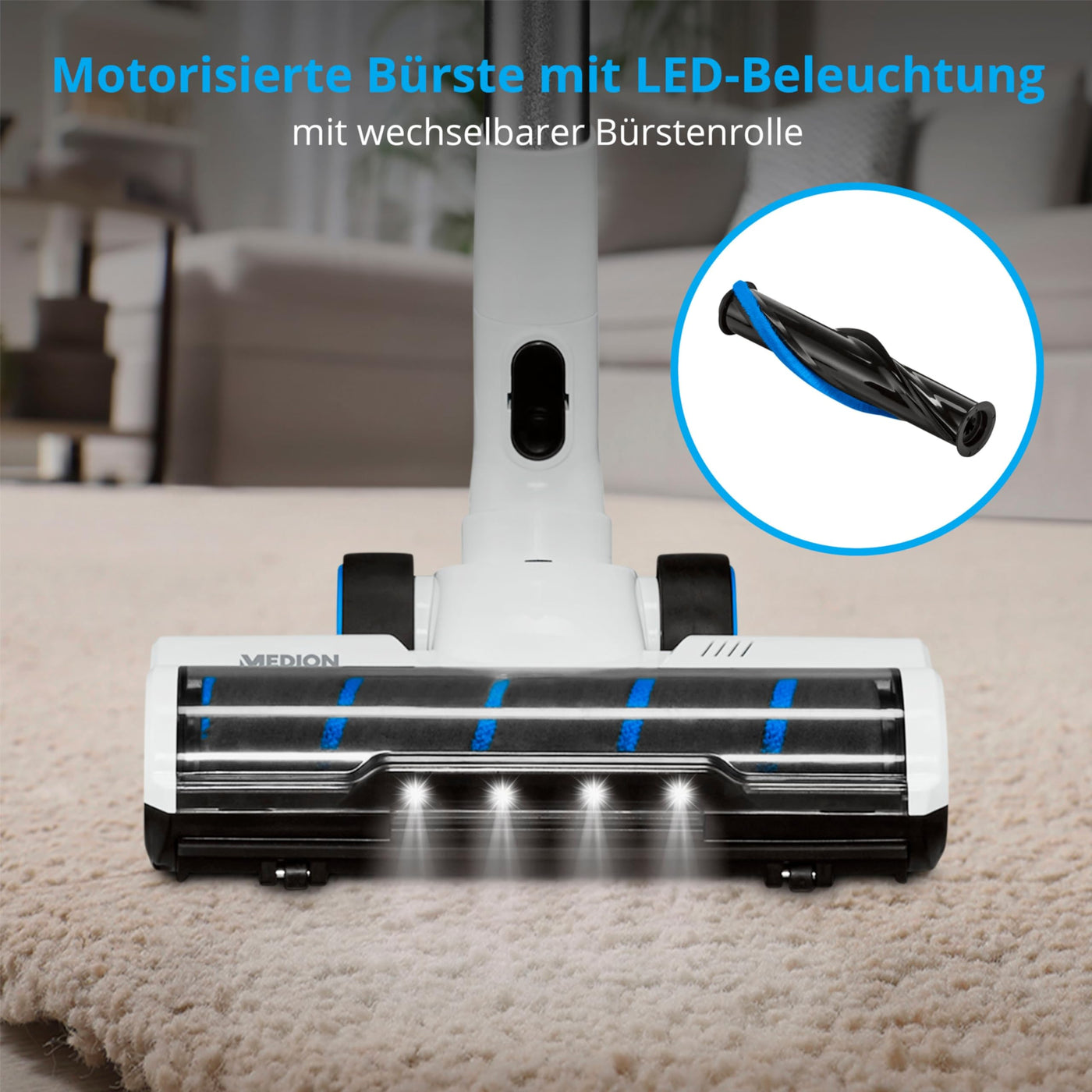 MEDION P400 W Stabstaubsauger mit Wischfunktion (kabellos, beutellos, Zyklon-Technologie, 400 Watt, 2in1 Stielstaubsauger Handstaubsauger, Akku, Staubsensor, HEPA H13, LED Touch Display, Bürstenrolle)