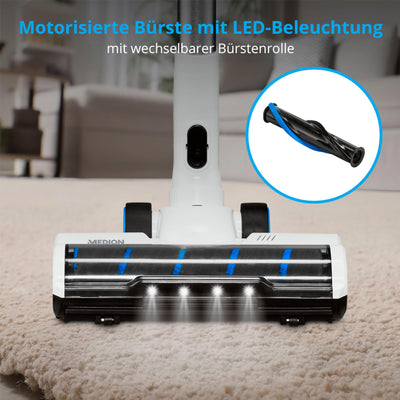 MEDION P400 W Stabstaubsauger mit Wischfunktion (kabellos, beutellos, Zyklon-Technologie, 400 Watt, 2in1 Stielstaubsauger Handstaubsauger, Akku, Staubsensor, HEPA H13, LED Touch Display, Bürstenrolle)