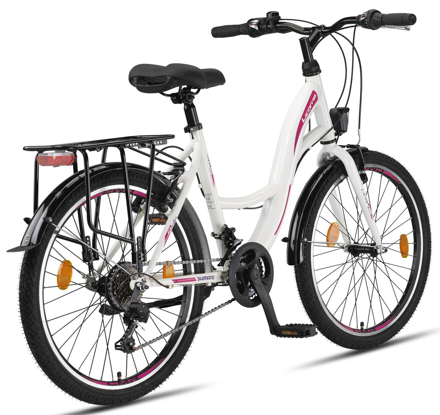Licorne Bike Stella Premium City Bike in 24,26 und 28 Zoll - Fahrrad für Mädchen, Jungen, Herren und Damen - 21 Gang-Schaltung - Hollandfahrrad Citybike (Weiss, 24.00)