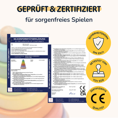Merle Toys® Stapelturm Holz, 100% FSC-zertifiziertes Holzspielzeug Baby, Stapelturm ab 1 Jahr, Montessori Spielzeug, Stapelspiel ab 1 Jahr, BPA-Freies Baby Spielzeug aus Holz, 8X Bunte Stapelringe