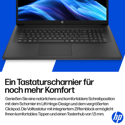 HP Laptop mit 17,3" FHD Display, AMD Ryzen 5 7520U, 8 GB DDR5 RAM, 512 GB SSD, AMD Radeon-Grafik, Windows 11, QWERTZ, Schwarz inkl. 25 GB Dropbox-Speicher für 12 Monate