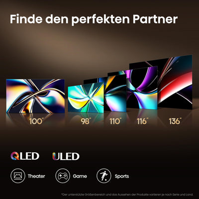 Hisense 100U7KQ (100 Zoll) Fernseher 4K Mini LED ULED HDR Smart TV, Quantum Dot, 144Hz, HDMI 2.1, Game Mode Pro, Dolby Vision IQ & Atmos, Bluetooth, Alexa Built-in, Anthrazit