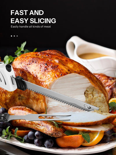 Reemix Elektromesser Küche Elektrisches Messer für Fleisch Küchenmesser Elektrisch für Brot, nutzbare Klingenlänge 15 cm, Edelstahl-Messerklingenpaare mit feiner und grober Zahnung (milchig weiß)