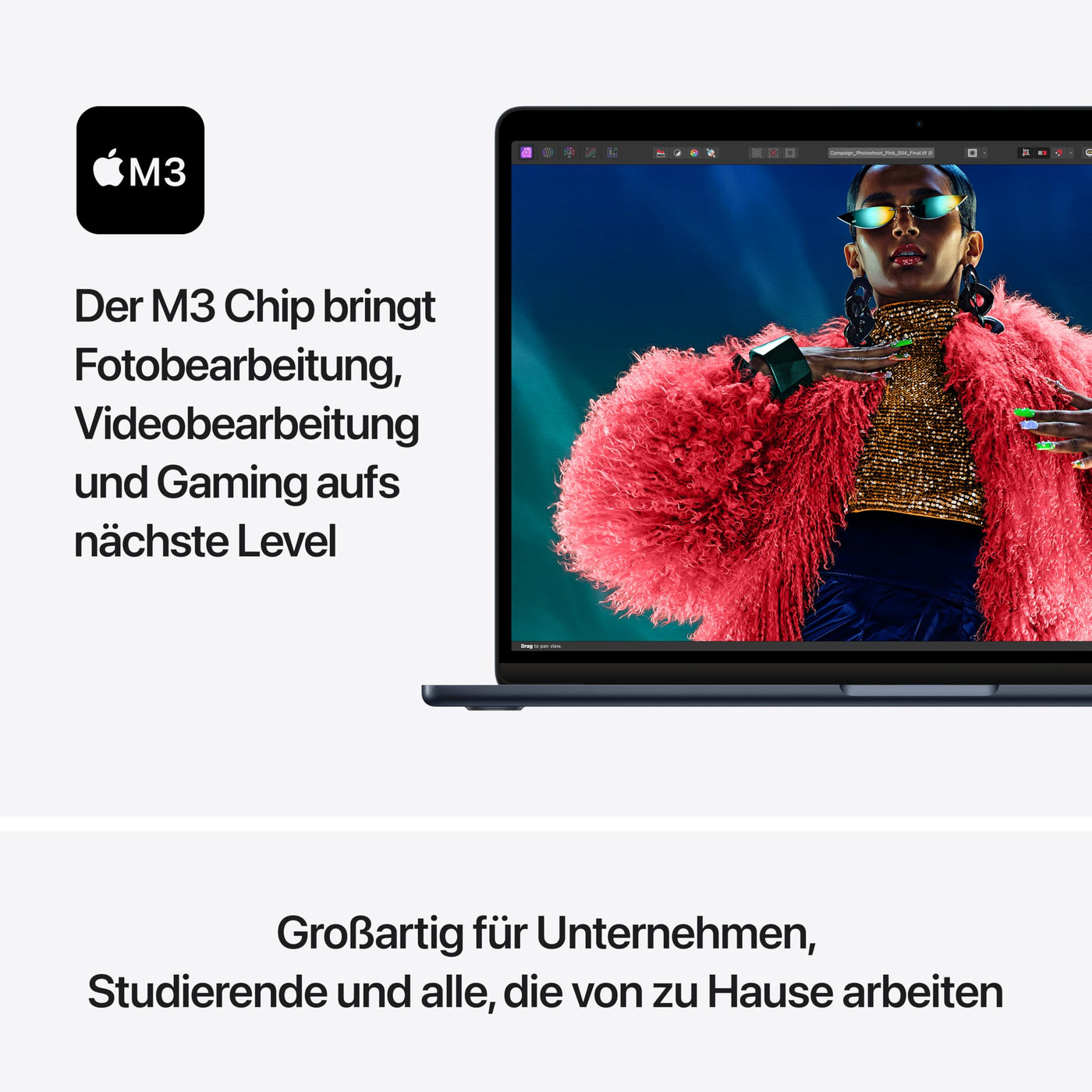 Apple 15" MacBook Air Laptop mit M3 Chip: 15,3" Liquid Retina Display, 16 GB gemeinsamer Arbeitsspeicher, 256 GB SSD Speicher, beleuchtete Tastatur, 1080p FaceTime HD Kamera, Touch ID, Mitternacht