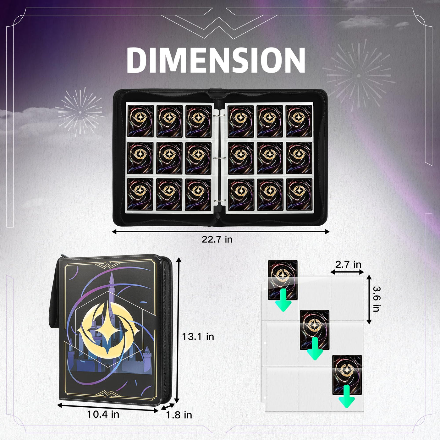 TCGUARD Sammelalbum für Lorcana-Karten, Premium Sammelkarten Album mit 900 Fächern, Kompatibel mit Lorcana Karten, Card Binder für TCG-Aufbewahrungs und Präsentationssammlung(Schwarz 9)