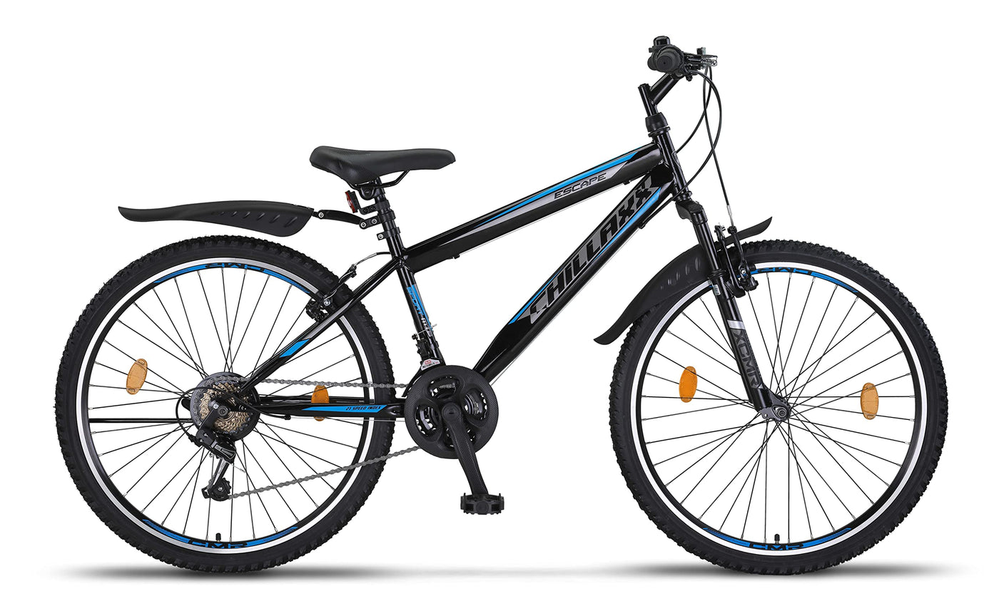 Chillaxx Bike Escape Premium Mountainbike in 24 und 26 Zoll Fahrrad für Mädchen Jungen Herren und Damen - 21 Gang Schaltung (26 Zoll, Schwarz-Blau V-Bremse)