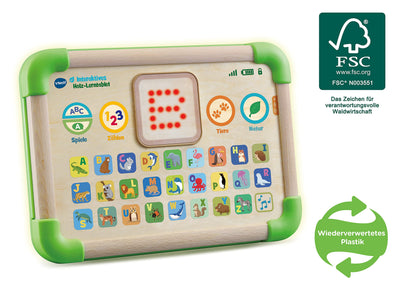 Vtech Baby Interaktives Holz-Lerntablet – Umweltfreundliches Kindertablet aus FSC®-zertifiziertem Holz – Leuchtende Touch-Oberfläche und Verschiedene Spielmodi – Für Kinder von 1-4 Jahren