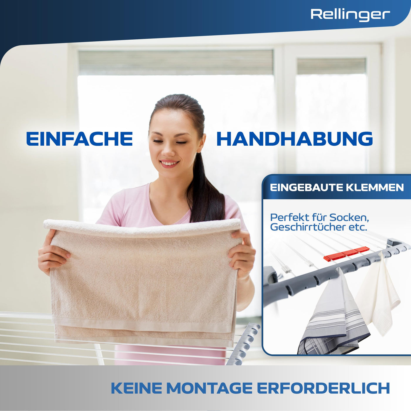 RELLINGER® Wäscheständer ausziehbar [20M TROCKENLÄNGE] - Wäscheständer hoch - Premium Wäschetrockner Ständer - Faltbarer Wäscheständer XXL - ausziehbarer Wäscheständer - Standtrockner rutschfest