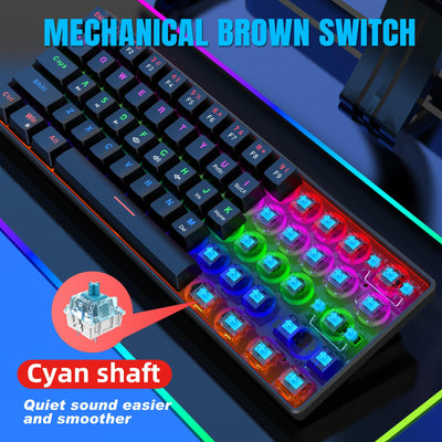 Snpurdiri 60% kabelgebundene Mechanische Gaming Tastatur, Anti-Ghosting 61 Tasten, RGB-Hintergrundbeleuchtung, Ultrakompakter Blauer Schalter, Doppelfuß, Schwarz