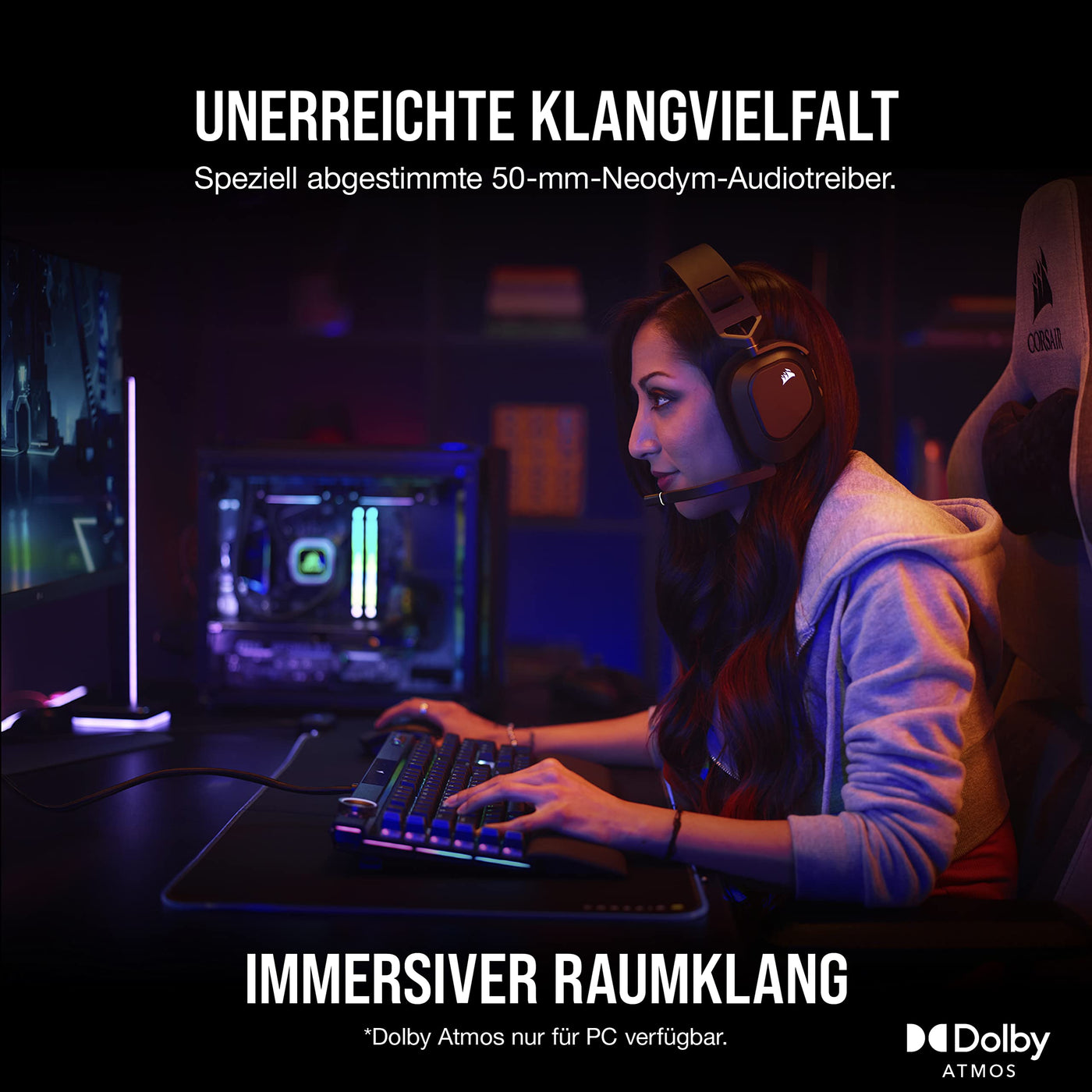 CORSAIR HS80 RGB WIRELESS Multiplattform-Gaming-Headset - Dolby Atmos - Omnidirektionales Mikrofon - iCUE-Kompatibel - PC, Mac, PS5, PS4 - Carbon, Farbe Schwarz