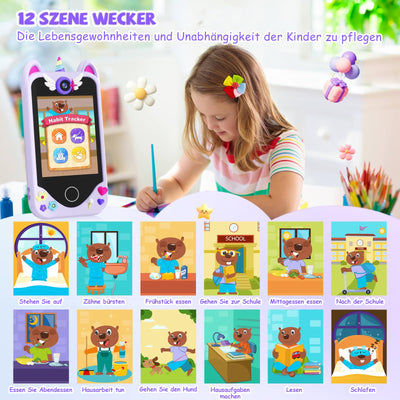Kinder Handy Smartphone Mädchen Geschenke - Weihnachten Geburtstag Geschenke ab 3 4 5 6 Jahre Mädchen, Kinderhandy Spielzeug mit Touchscreen, Dual-Kameras, Lernen, Musik-Player (Lila)