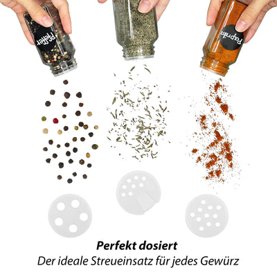 VonBueren Gewürzgläser eckig | Set mit 24 x 120 ml | Gewürzbehälter mit Streueinsatz | spice jars glas | Gewürzstreuer aus Glas | Gewürzstreuer