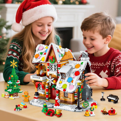 3 Stilmodi Weihnachts Lebkuchenhaus Bausatz mit Lichtern – 2025 Weihnachtsdorf Haus Bausteinset mit Weihnachtsmann Weihnachtsbaumzug Geschenk für Erwachsene Kinder Mädchen Jungen ab 6+ (1477 Teile)