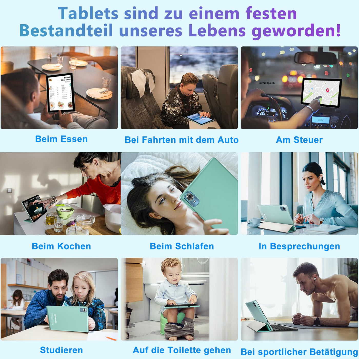 fezawio Android 14 Tablet 10 Zoll 20GB RAM+128GB ROM, Octa-Core WiFi 6, 6000mAh, (1TB TF) Tablet mit Tastatur und Maus-(grün)