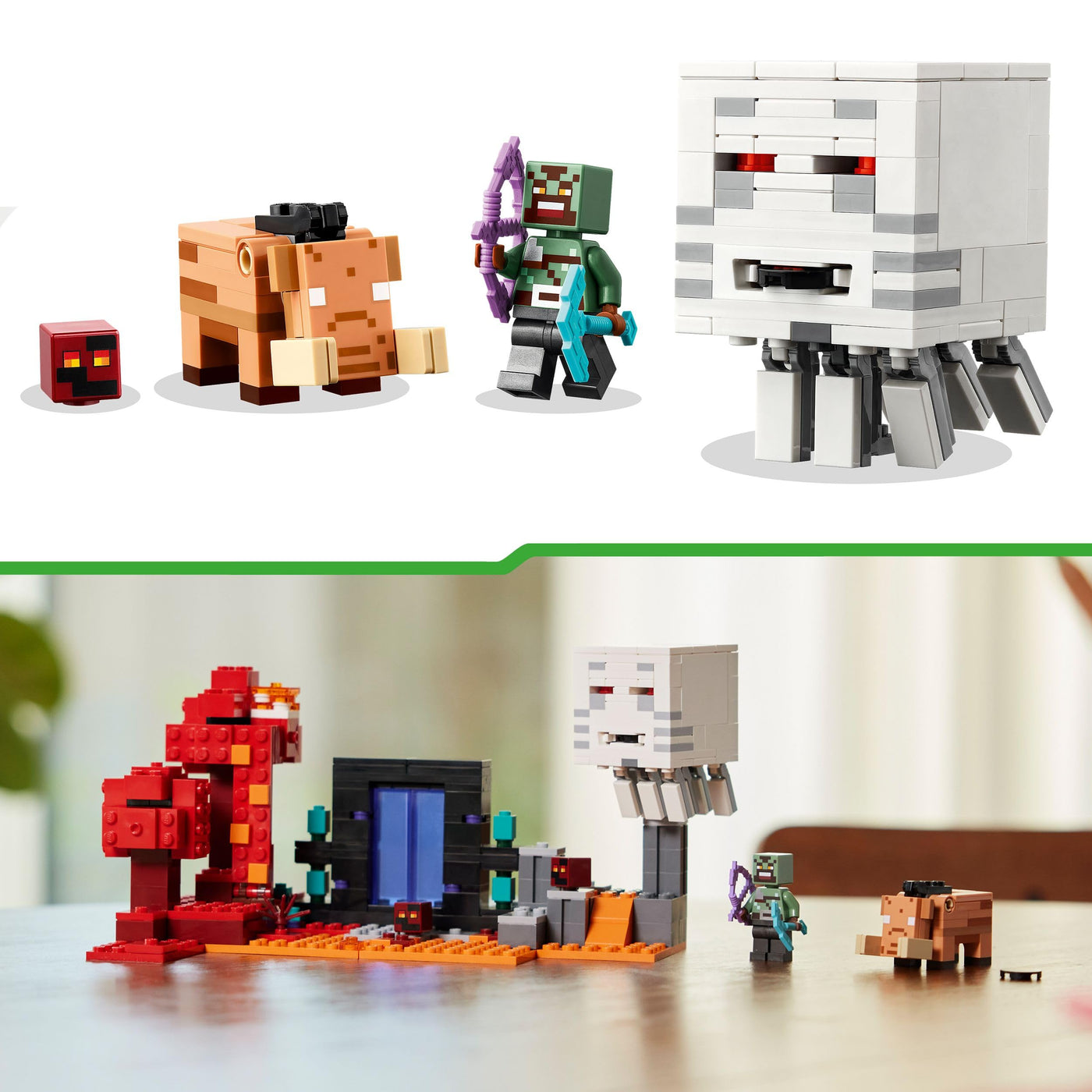 LEGO Minecraft Hinterhalt am Netherportal - Spielzeug mit Orc Krieger Figur, Hoglin und Ghast - Spielset zum Bauen mit 2 Magmawürfeln - Gamer Geschenk für Jungen & Mädchen ab 8 Jahren - 21255