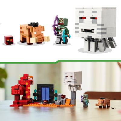 LEGO Minecraft Hinterhalt am Netherportal - Spielzeug mit Orc Krieger Figur, Hoglin und Ghast - Spielset zum Bauen mit 2 Magmawürfeln - Gamer Geschenk für Jungen & Mädchen ab 8 Jahren - 21255