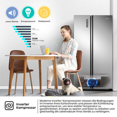 Hisense RS677N4ACC Side by Side Kühl-Gefrierkombination, 179cm, 519 Liter Gesamtkapazität, Multi Air Flow, LED Display, EEK: C, Electronic Touch Control, Inox Look