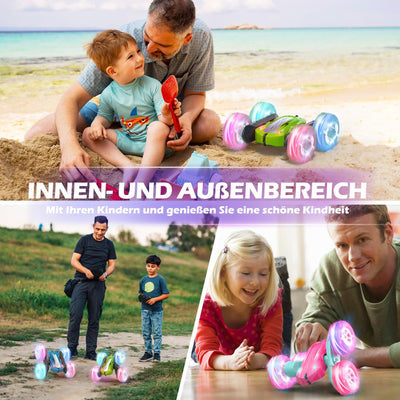Rodzon Ferngesteuertes Auto 3 4 5 6 7 8 9 Jahre Spiele LED Blinken RC Auto Spielzeug Jungen Mädchen Geschenke Kinder Toy 2.4Ghz 4WD 360° Flipper Drift RC Car mit 2 Aufladbarer Batterien (Grün)