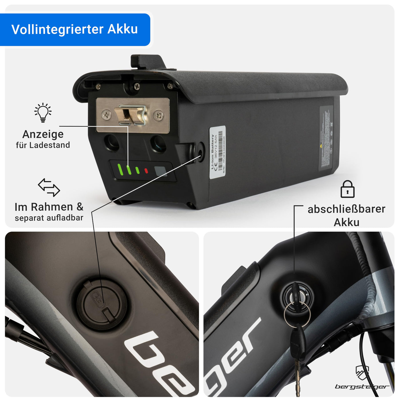 Bergsteiger London 20 Zoll E-Bike Klapprad mit 250 Watt Motor, Scheibenbremsen, Aluminium Ebike für Damen & Herren, Farbdisplay, Elektrofahrrad mit 7 Gang-Schaltung