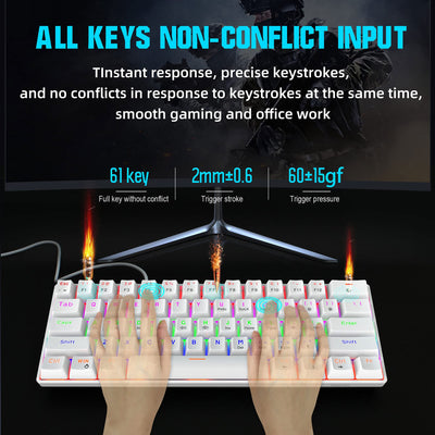 Snpurdiri 60% kabelgebundene Mechanische Gaming Tastatur, Anti-Ghosting 61 Tasten, RGB-Hintergrundbeleuchtung, Ultrakompakter Blauer Schalter, Doppelfuß, Weiß
