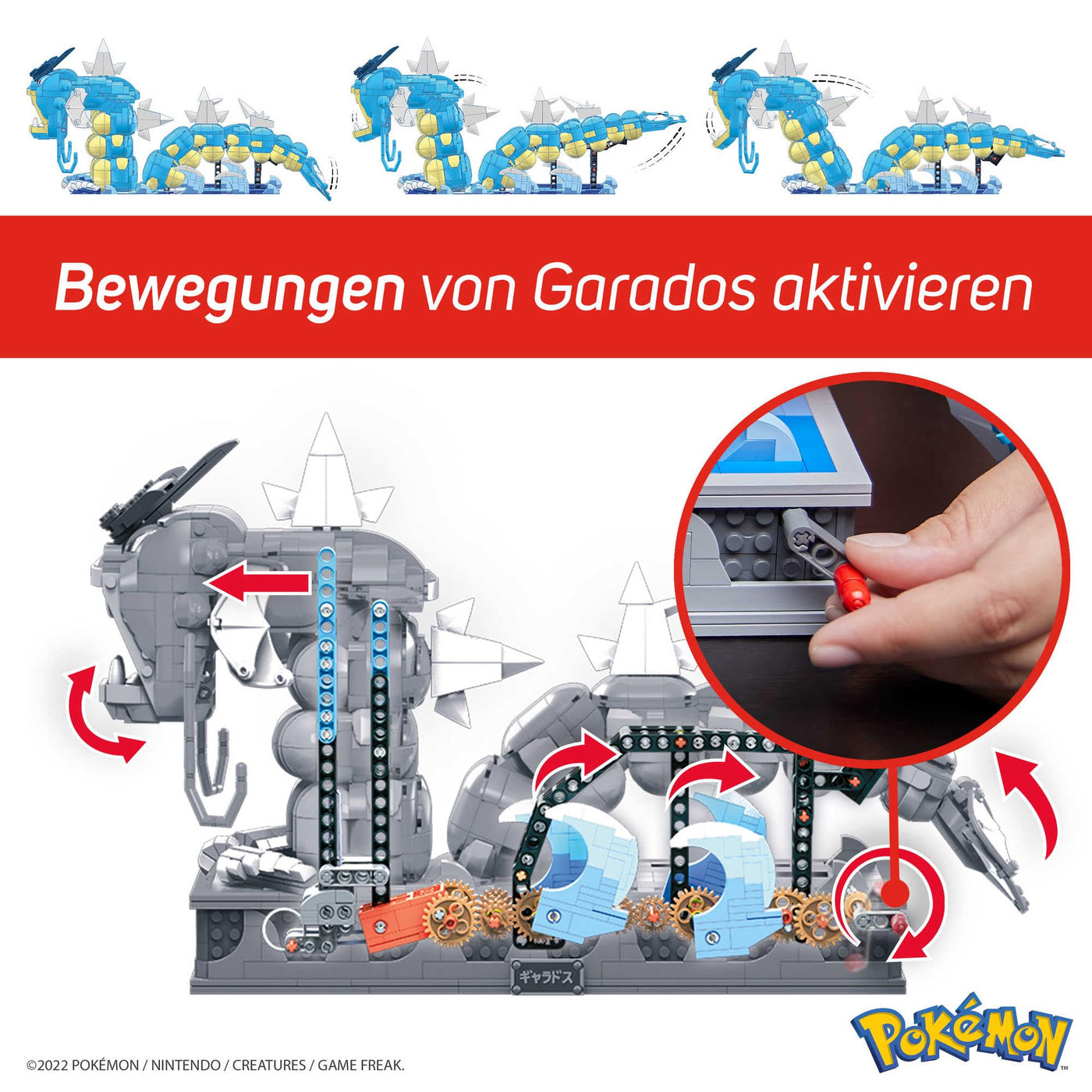 Mega Pokémon Figuren Bauset Garados, 2.186 Teile, vollständig mechanisiertes und bewegliches Bauspielzeug mit Display-Ständer, Pokémon Spielzeug, Spielzeug ab 12 Jahren, HGC24