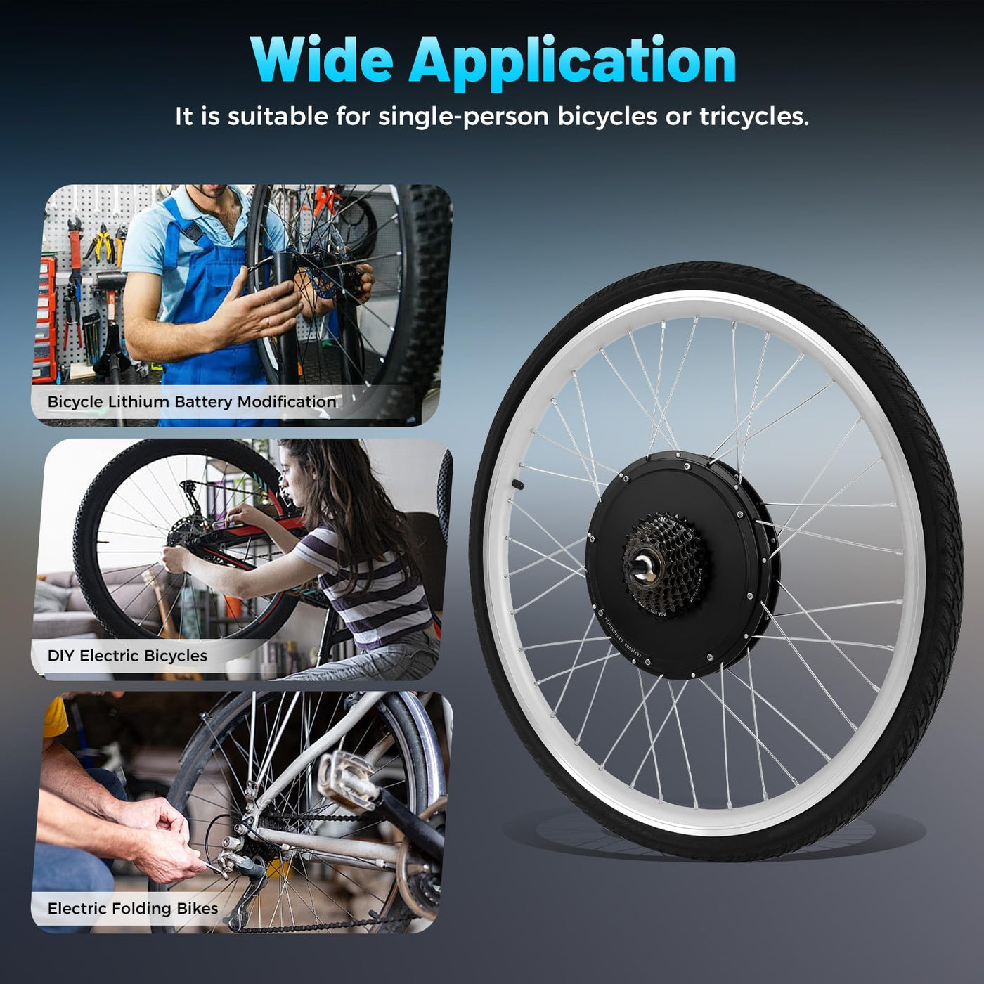 jiumxliu 26 Zoll 48V Ebike Umbausatz 1000W Elektrofahrrad Umbausatz Vorderrad Bürstenloser Getriebemotor Ebike Conversion Kit 31.05 km/h, 7-Stufen PAS, Tempomat, LCD-Display