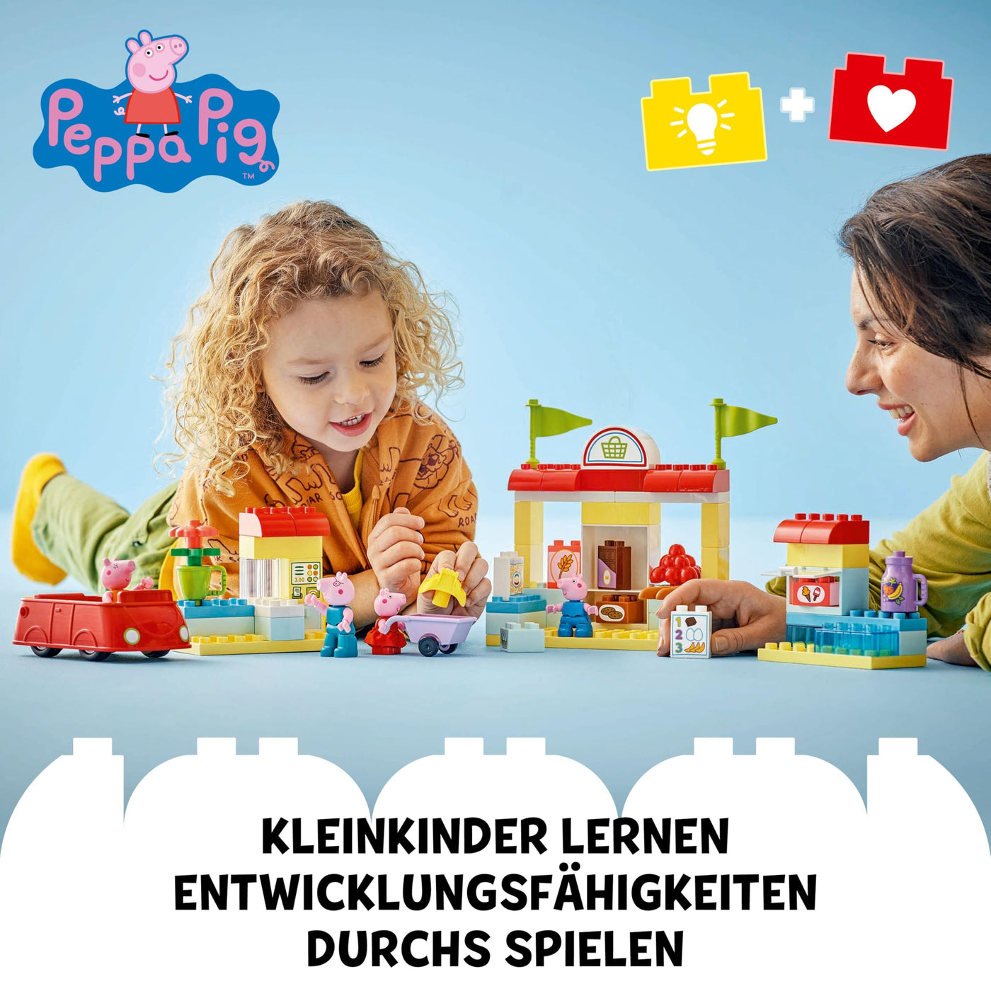 LEGO DUPLO Peppa Pig Supermarkt – Lernspielzeug zur Förderung der Feinmotorik für Mädchen & Jungen ab 2 Jahren – inkl. Geschäft mit Auto und 4 Figuren – Geschenkidee für Kleinkinder – 10434