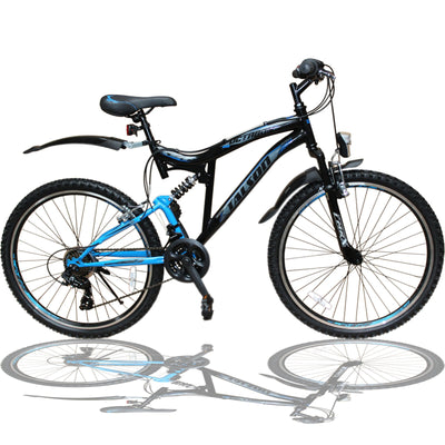 24 Zoll Mountainbike Fahrrad MIT VOLLFEDERUNG & Beleuchtung 21-Gang Shimano OXT Black