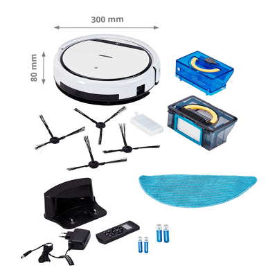 MEDION Saugroboter mit Wischfunktion E32 SW (2in1 Roboterstaubsauger für Böden Fliesen, Tierhaare Allergiker optimiert, Fernbedienung, Ladestation)